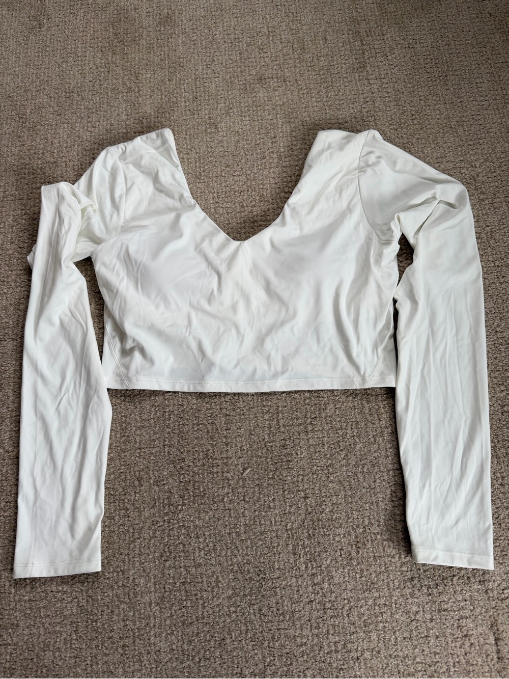 NWT Halara White V-Neck Long Sleeve Cropped Yoga Top Built-In Bra XL
